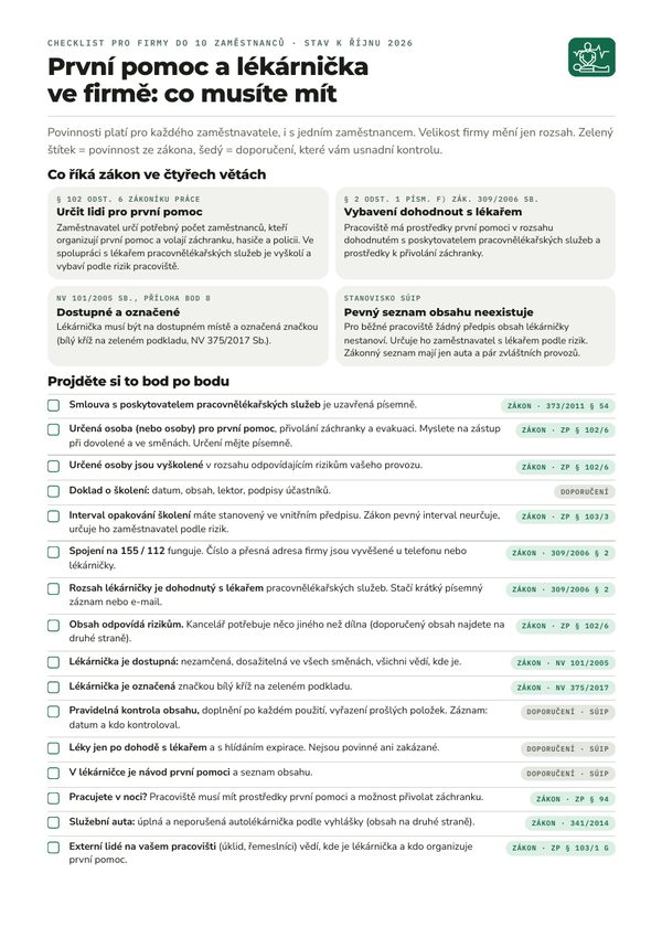 Obálka: checklist První pomoc a lékárnička ve firmě